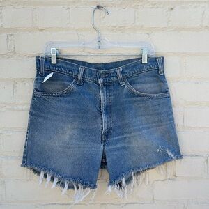 Vintage 1970 Levi's Orange Tab High Waist Cut Off Long Inseam Denim Shorts